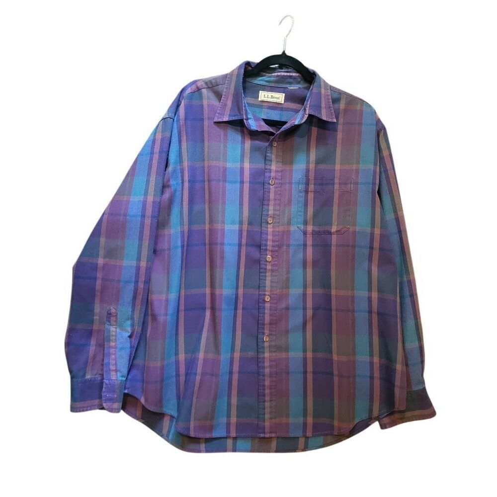 Vintage L.L. Bean Shirt Men's XXL Colorful Plaid Cotton Blend Cabin Outdoors